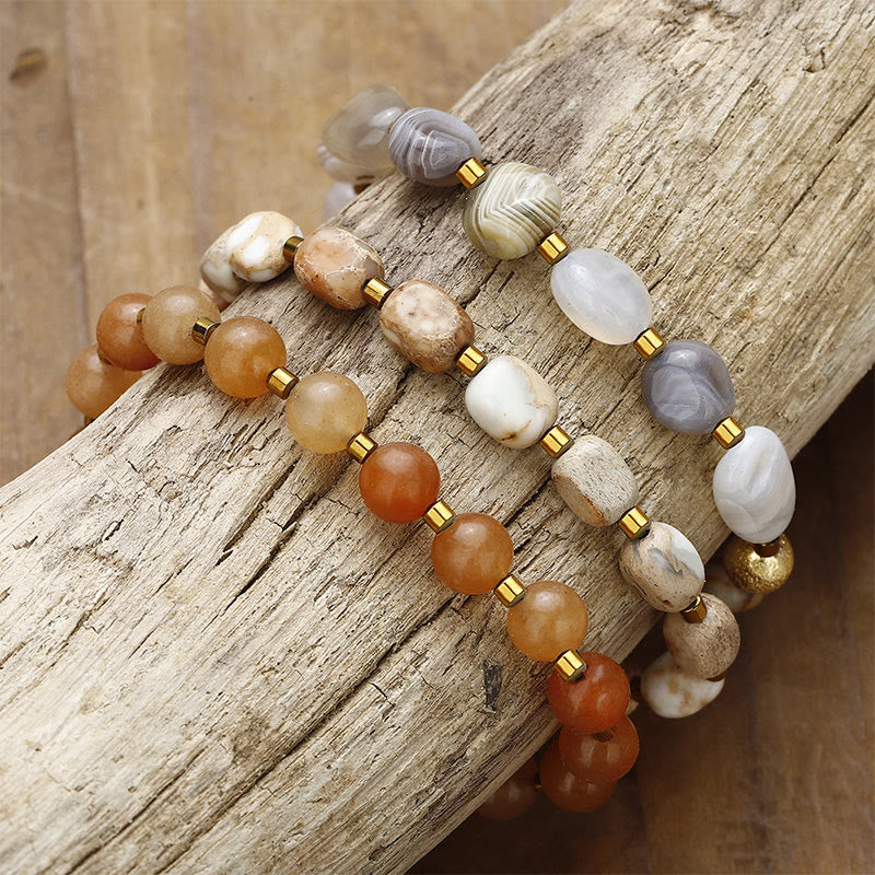 Imperial Jasper & Botswana Agate Red Agate Triple Wrap Bracelet