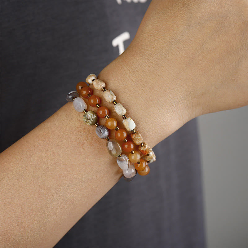 Imperial Jasper & Botswana Agate Red Agate Triple Wrap Bracelet