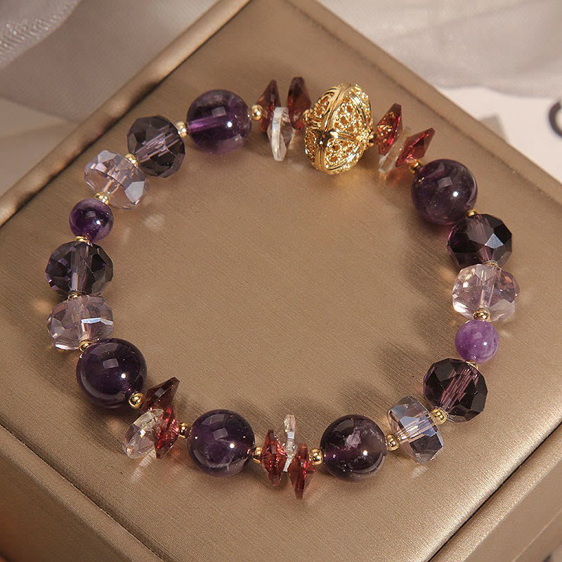 Amethyst Clear & Red Quartz Beaded Bracelet with Alloy Pumpkin Accent