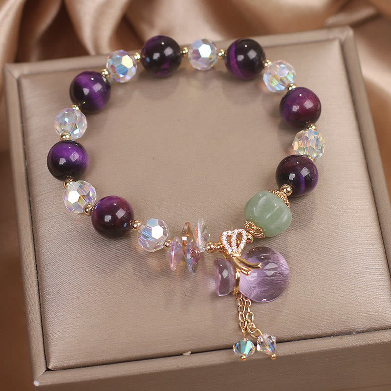 Purple Tiger Eye, Amethyst, Clear Quartz & Jade Beaded Meditation Bracelet