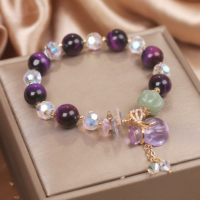 Purple Tiger Eye, Amethyst, Clear Quartz & Jade Beaded Meditation Bracelet