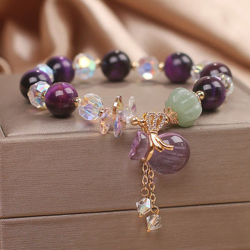 Purple Tiger Eye, Amethyst, Clear Quartz & Jade Beaded Meditation Bracelet