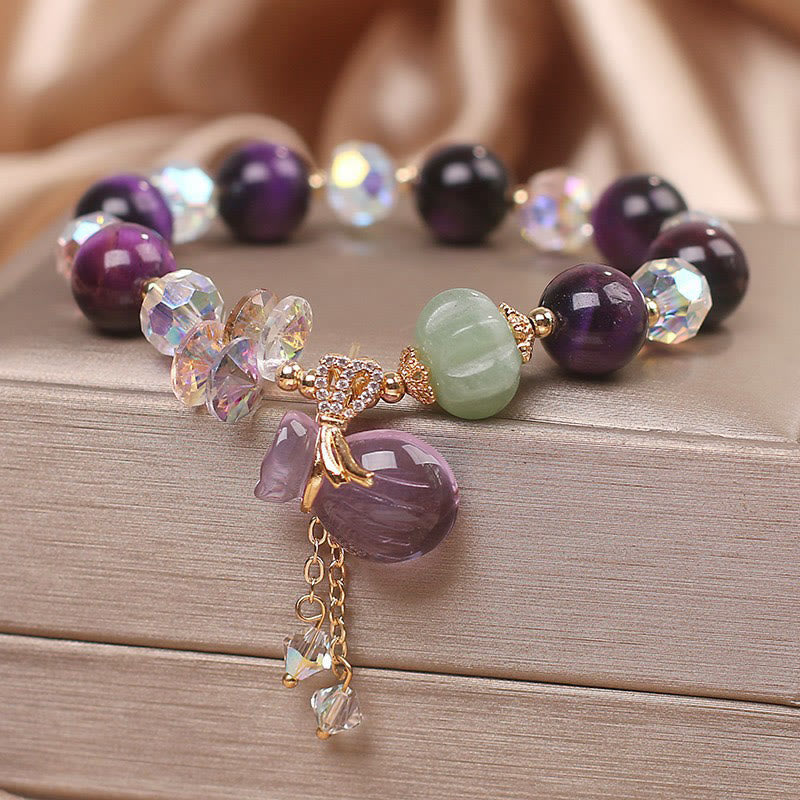 Purple Tiger Eye, Amethyst, Clear Quartz & Jade Beaded Meditation Bracelet