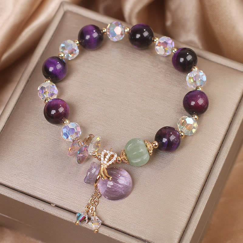 Purple Tiger Eye, Amethyst, Clear Quartz & Jade Beaded Meditation Bracelet