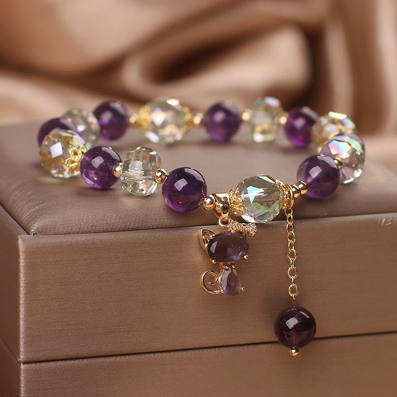 Amethyst White Crystal Fox Meditation Bracelet