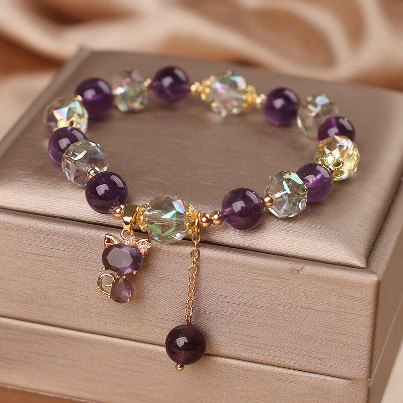Amethyst White Crystal Fox Meditation Bracelet