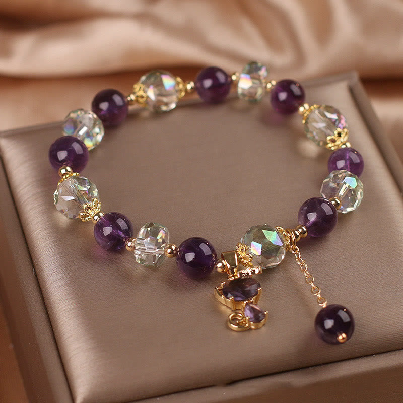 Amethyst White Crystal Fox Meditation Bracelet