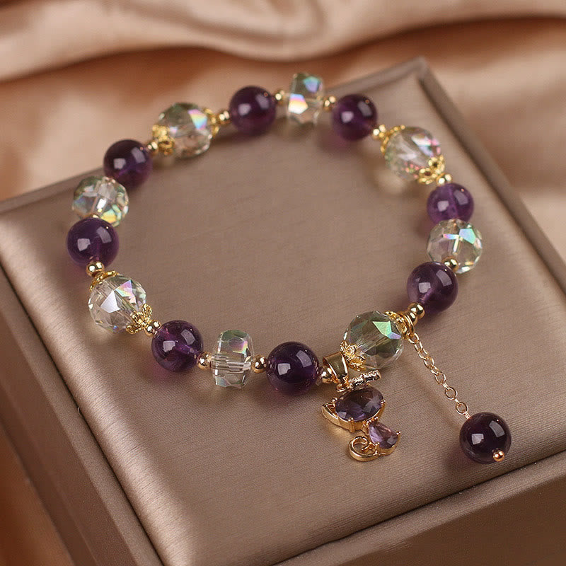 Amethyst White Crystal Fox Meditation Bracelet