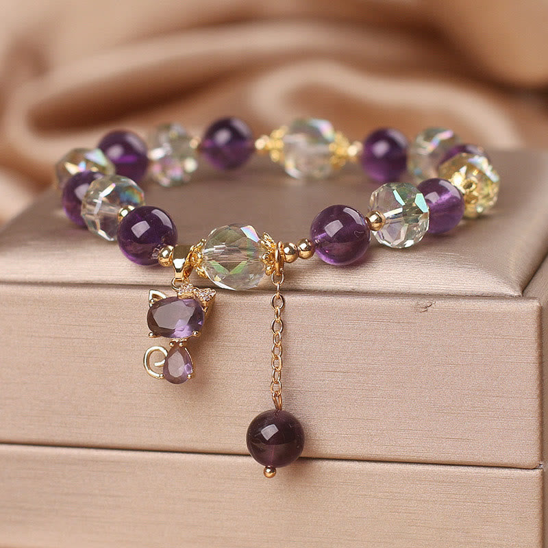 Amethyst White Crystal Fox Meditation Bracelet