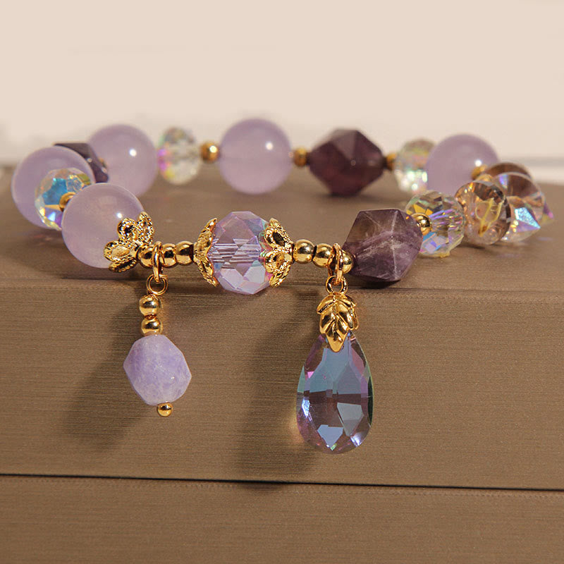Natural Amethyst and Clear Quartz Teardrop Meditation Bracelet