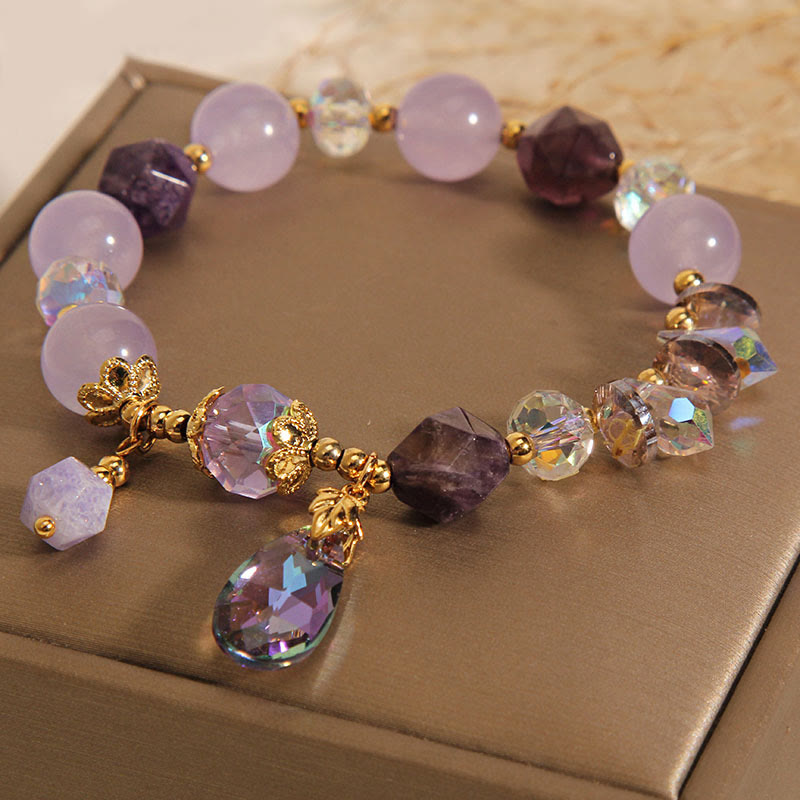 Natural Amethyst and Clear Quartz Teardrop Meditation Bracelet
