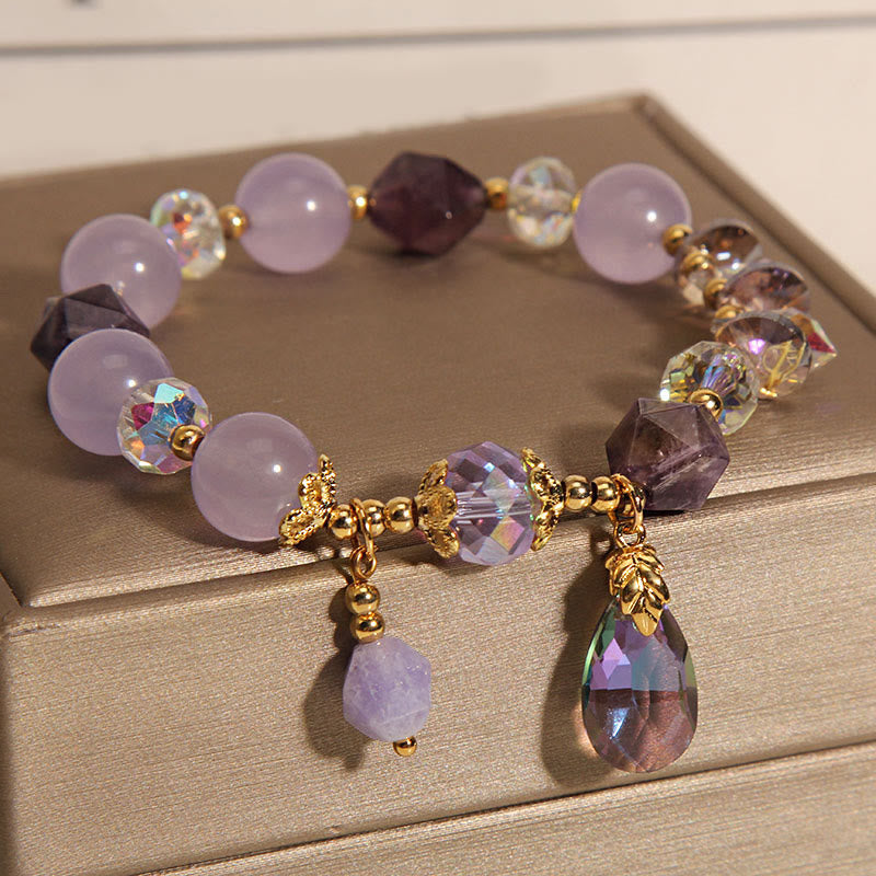 Natural Amethyst and Clear Quartz Teardrop Meditation Bracelet