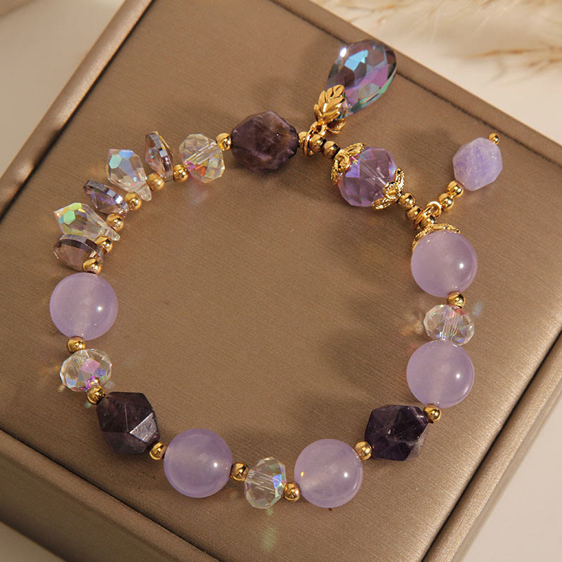 Natural Amethyst and Clear Quartz Teardrop Meditation Bracelet