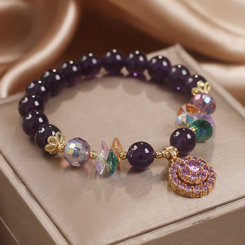 Amethyst & Multi-Quartz Awareness Bracelet with Citrine and Round Charm