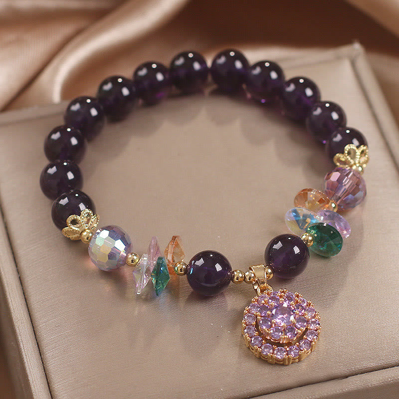 Amethyst & Multi-Quartz Awareness Bracelet with Citrine and Round Charm
