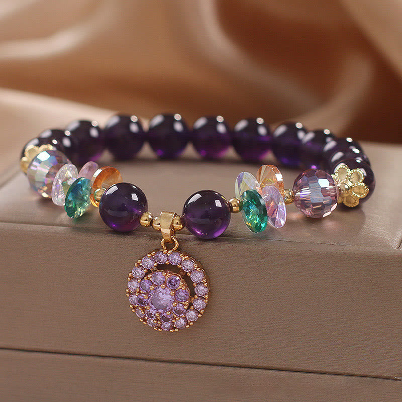 Amethyst & Multi-Quartz Awareness Bracelet with Citrine and Round Charm