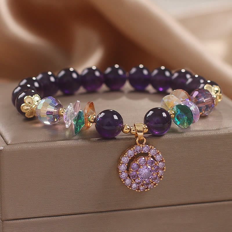 Amethyst & Multi-Quartz Awareness Bracelet with Citrine and Round Charm