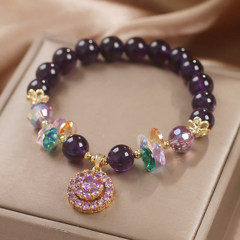 Amethyst & Multi-Quartz Awareness Bracelet with Citrine and Round Charm