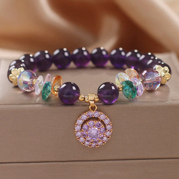 Amethyst & Multi-Quartz Awareness Bracelet with Citrine and Round Charm