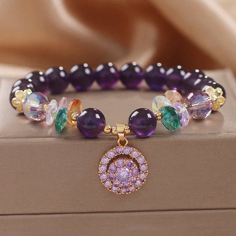 Amethyst & Multi-Quartz Awareness Bracelet with Citrine and Round Charm