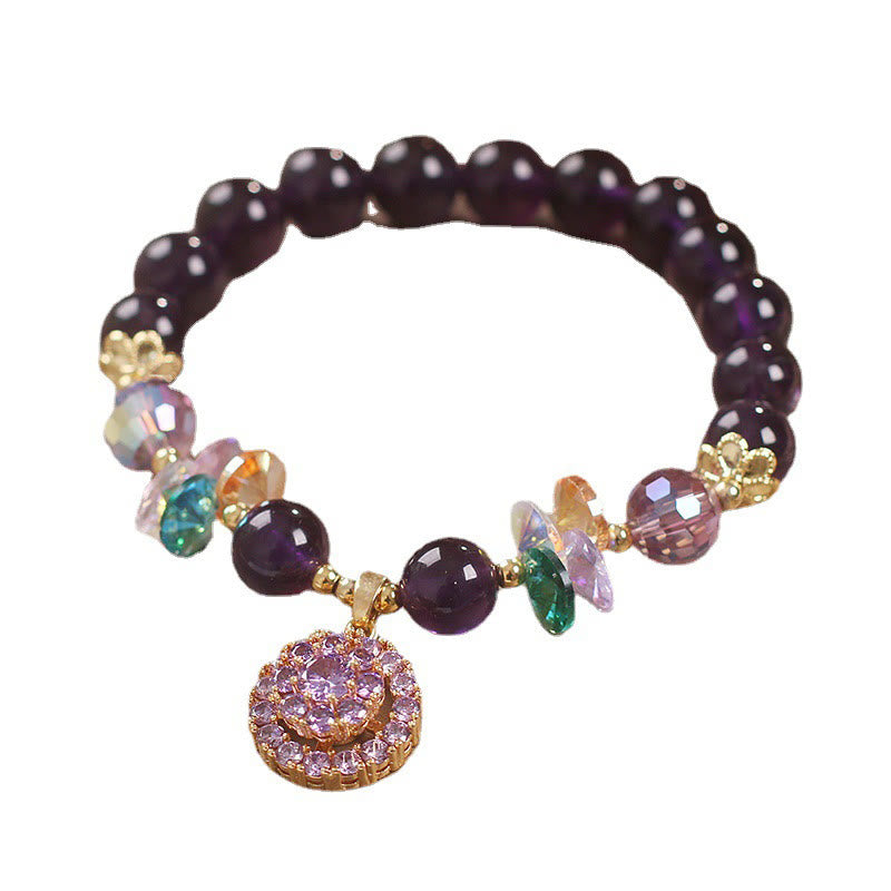 Amethyst & Multi-Quartz Awareness Bracelet with Citrine and Round Charm
