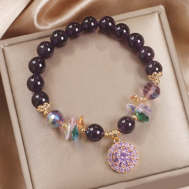 Amethyst & Multi-Quartz Awareness Bracelet with Citrine and Round Charm