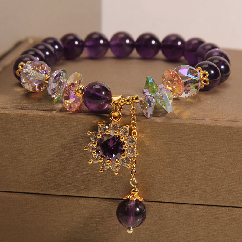 Amethyst Green Crystal Citrine White Crystal Sunflower Spiritual Awareness Bracelet