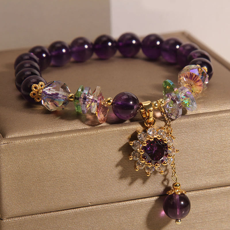 Amethyst Green Crystal Citrine White Crystal Sunflower Spiritual Awareness Bracelet