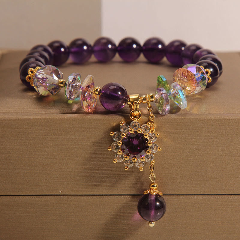 Amethyst Green Crystal Citrine White Crystal Sunflower Spiritual Awareness Bracelet