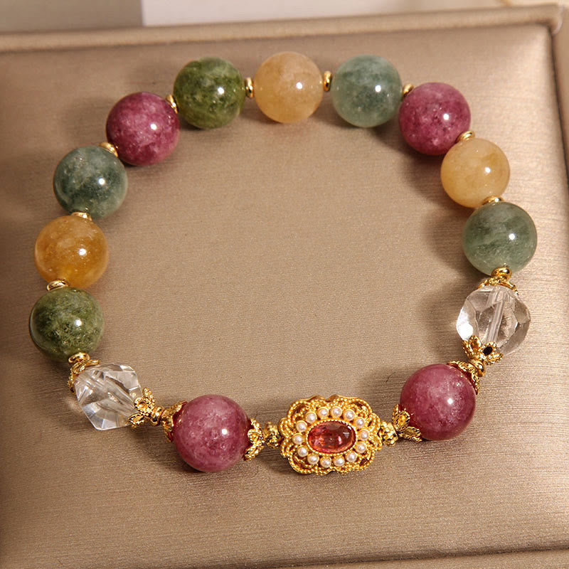 Tourmaline Pearl Pink Crystal White Crystal Wisdom Bracelet