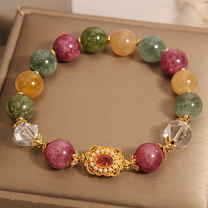Tourmaline Pearl Pink Crystal White Crystal Wisdom Bracelet