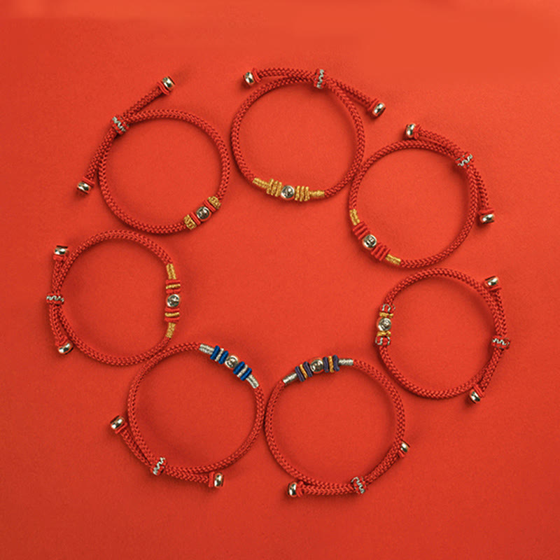 Sterling Silver Chinese Character Hand-Braided Red String Bracelet