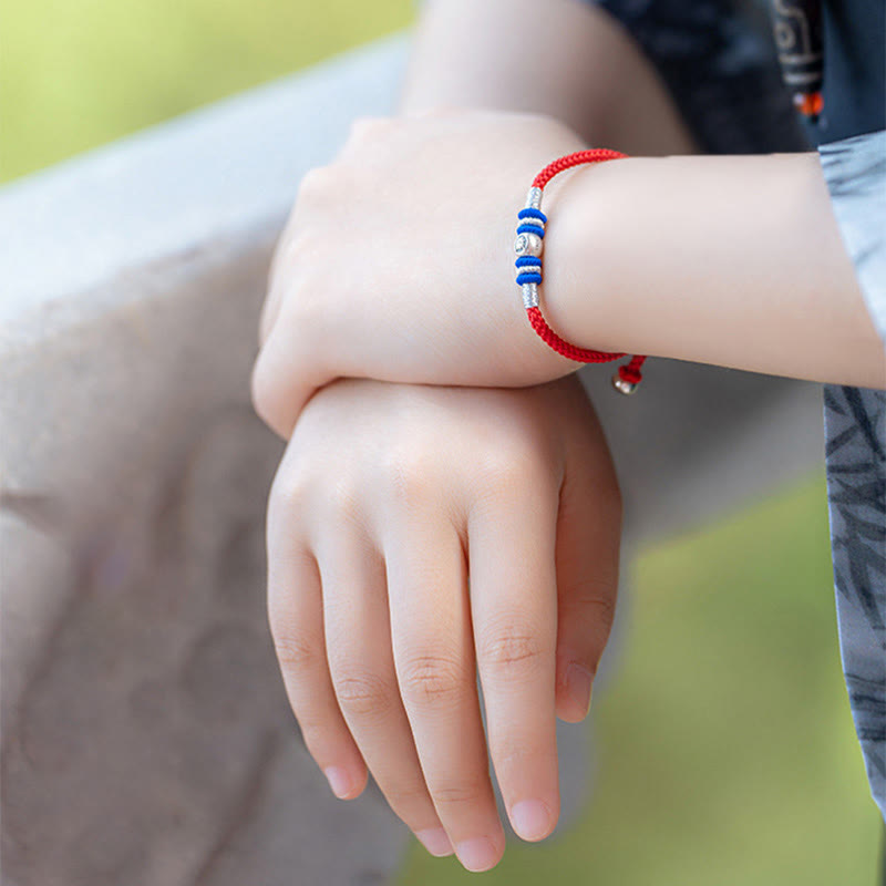 Sterling Silver Chinese Character Hand-Braided Red String Bracelet