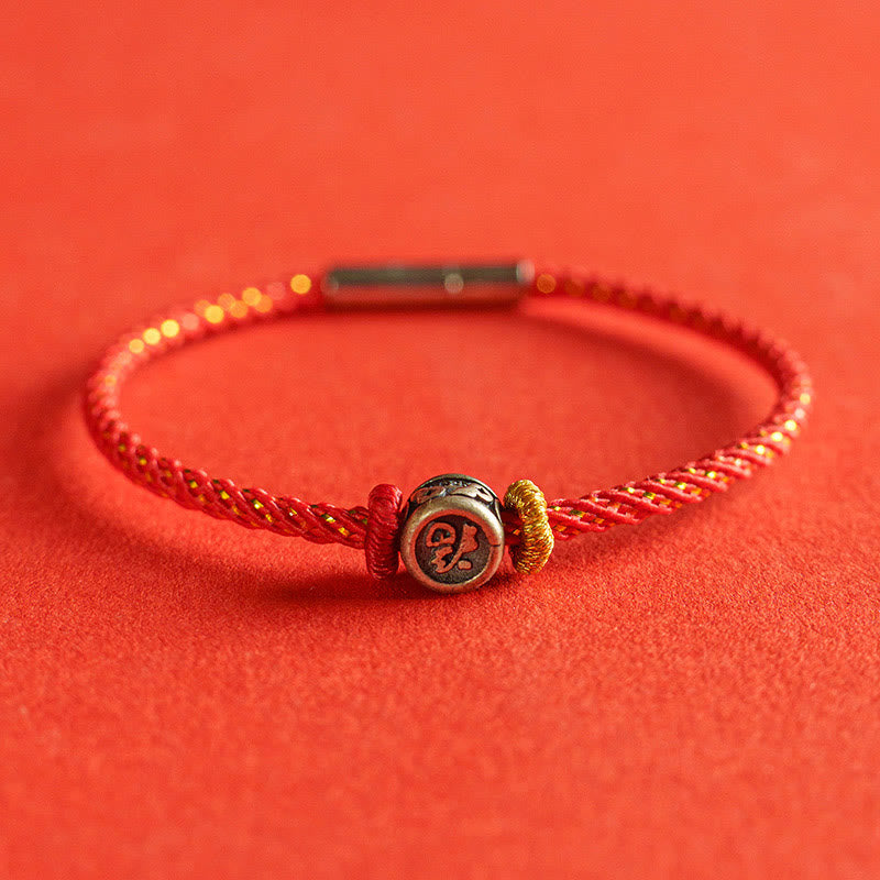 Braided String 925 Sterling Silver Fu Character Faith Bracelet