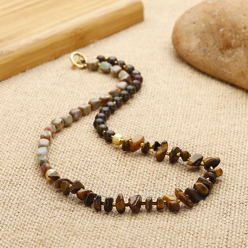 Bronzite Emperor Stone Tiger Eye Determination Triple Wrap Bracelet