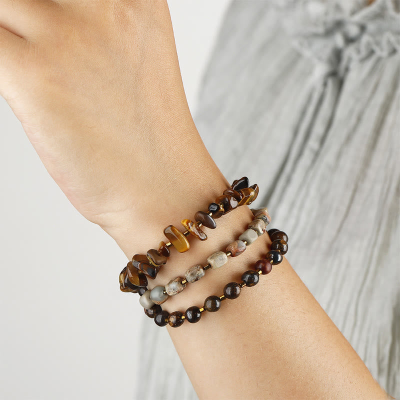Bronzite Emperor Stone Tiger Eye Determination Triple Wrap Bracelet