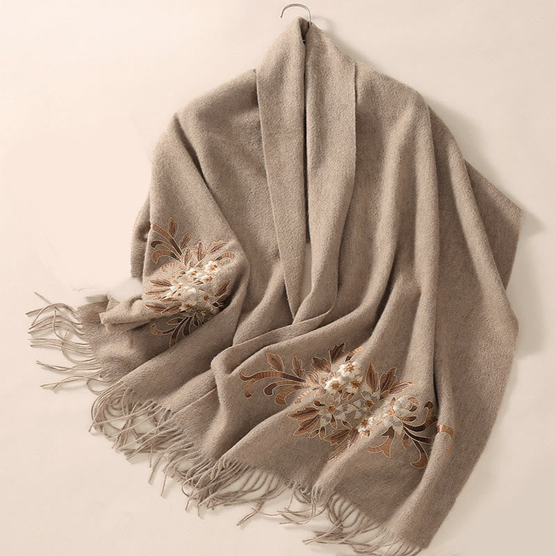 Warm Embroidered Wool Tassel Meditation Wrap Shawl