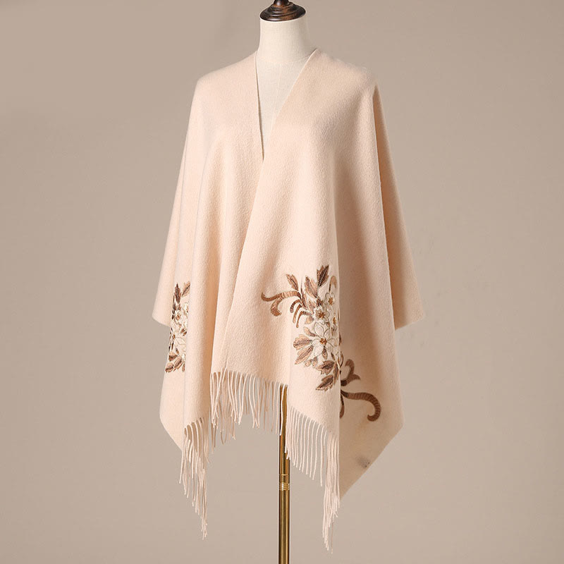 Wool Shawl Begonia Embroidery Tassel Winter Cozy Travel Scarf Wrap (Extra 30% Off | USE CODE: FS30)
