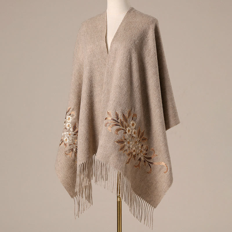 Wool Shawl Begonia Embroidery Tassel Winter Cozy Travel Scarf Wrap (Extra 30% Off | USE CODE: FS30)