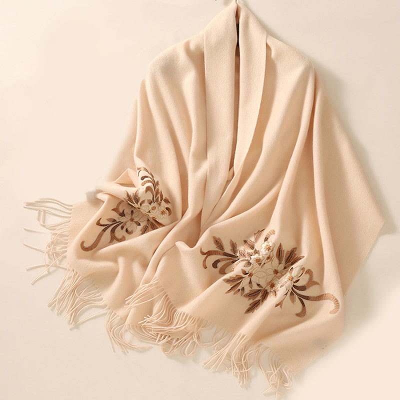 Warm Embroidered Wool Tassel Meditation Wrap Shawl
