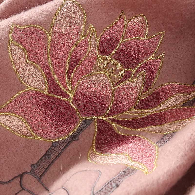 Wool Shawl Lotus Embroidery Tassel Winter Cozy Travel Scarf Wrap