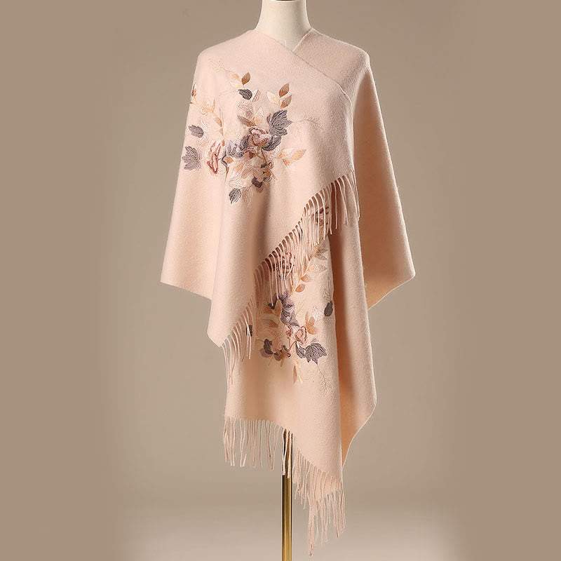 Wool Shawl Weiyang Flower Embroidery Tassel Winter Cozy Travel Scarf Wrap