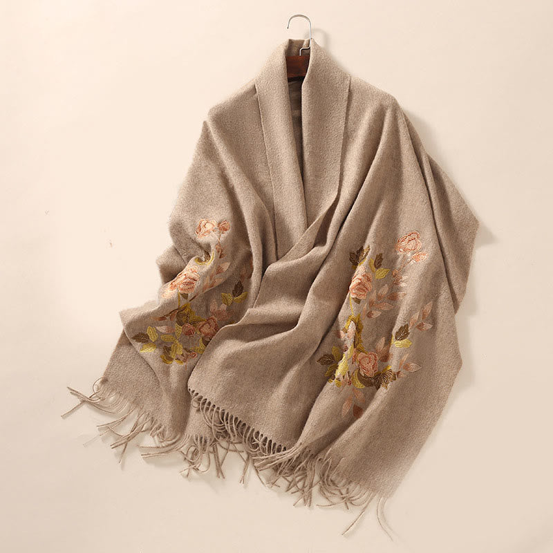 Wool Shawl Weiyang Flower Embroidery Tassel Winter Cozy Travel Scarf Wrap