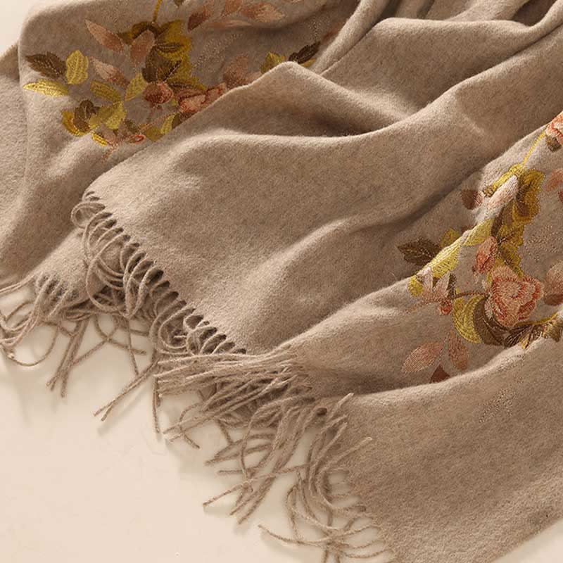 Wool Shawl Weiyang Flower Embroidery Tassel Winter Cozy Travel Scarf Wrap