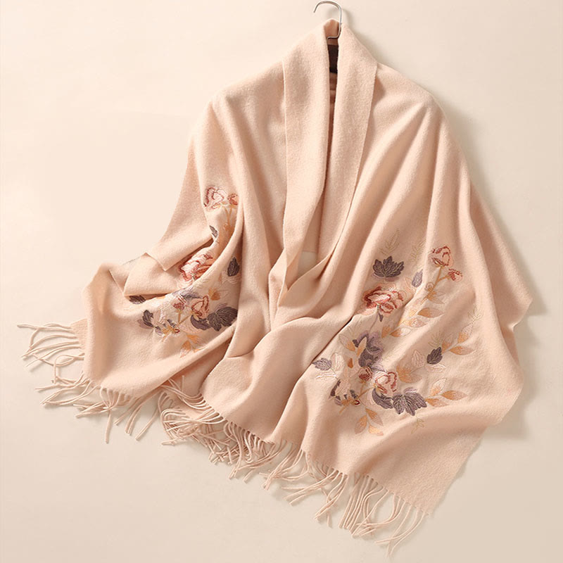 Wool Shawl Weiyang Flower Embroidery Tassel Winter Cozy Travel Scarf Wrap