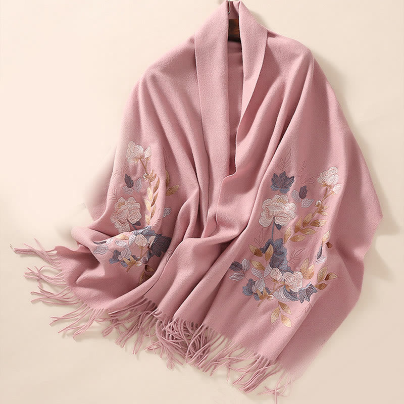Wool Shawl Weiyang Flower Embroidery Tassel Winter Cozy Travel Scarf Wrap