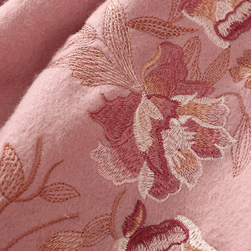 Wool Shawl Flowers Leaves Embroidery Tassel Winter Cozy Travel Scarf Wrap