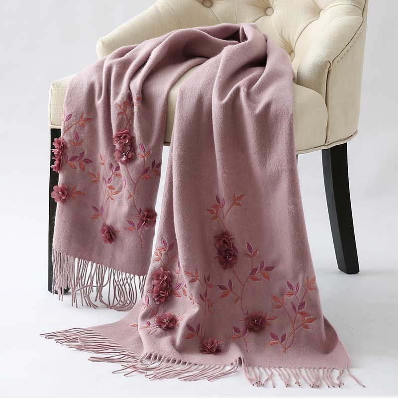 Wool Embroidered Tassel Mindful Sanctuary Shawl Wrap