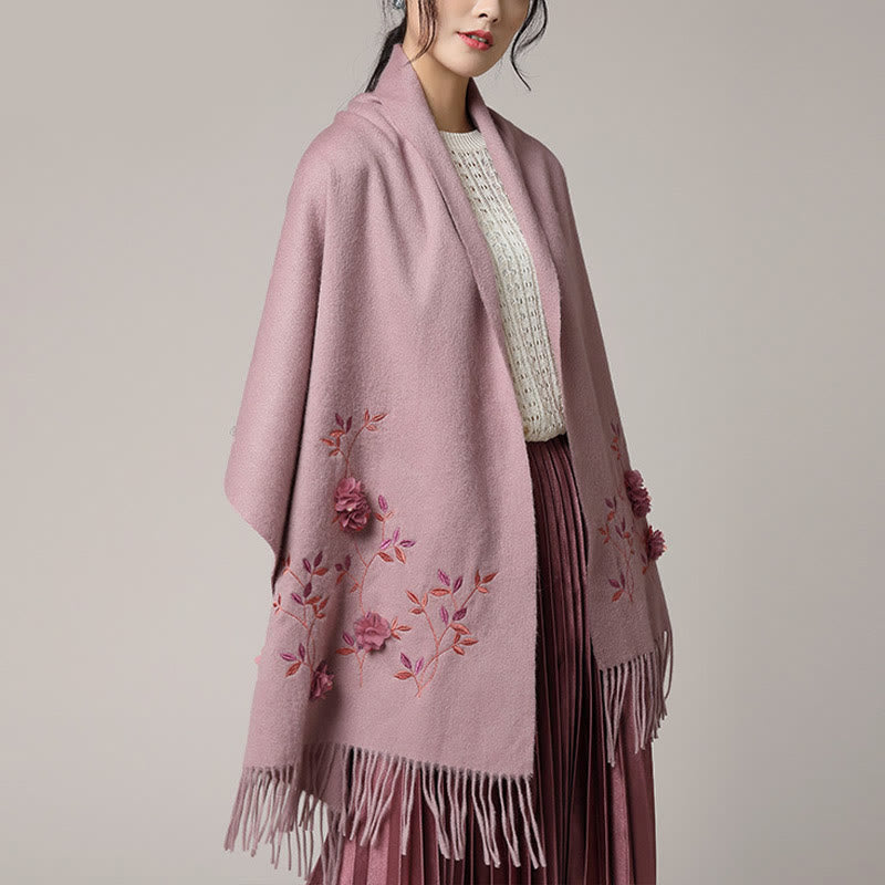 Wool Embroidered Tassel Mindful Sanctuary Shawl Wrap