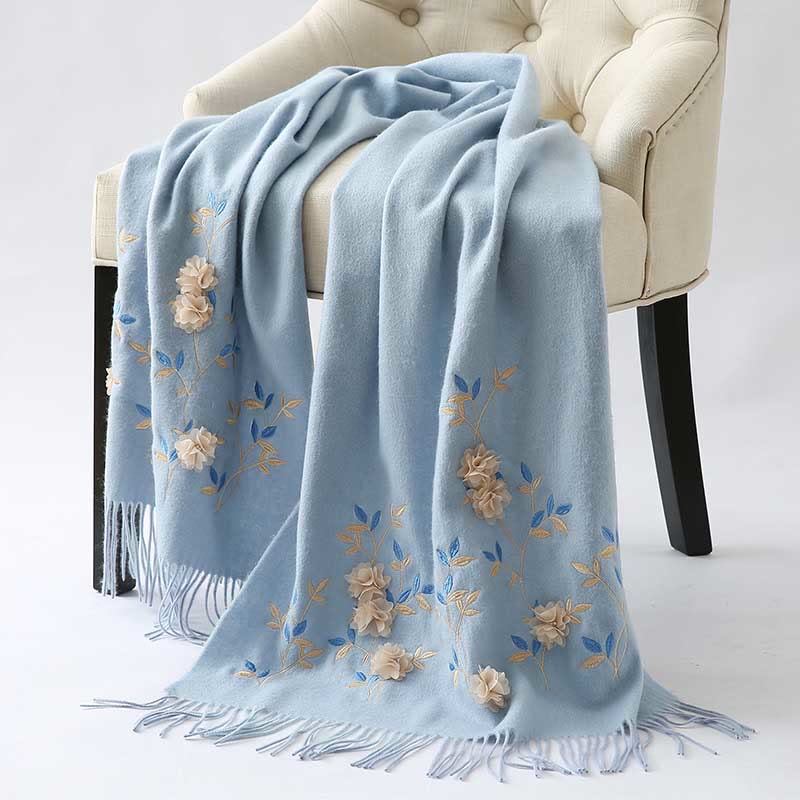 Wool Embroidered Tassel Mindful Sanctuary Shawl Wrap